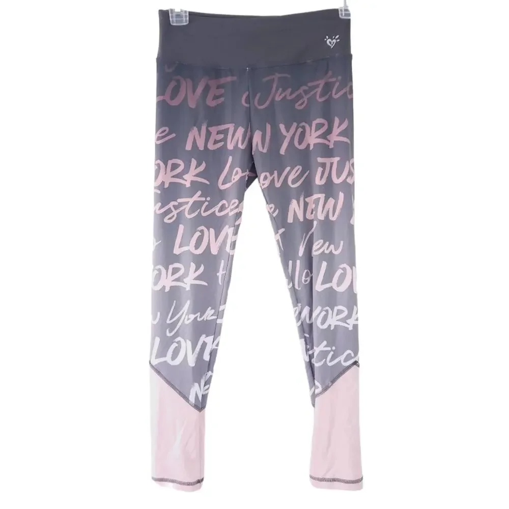 Justice Active Girls Leggings Size 12 Gray Pink Stretch Workout Pants